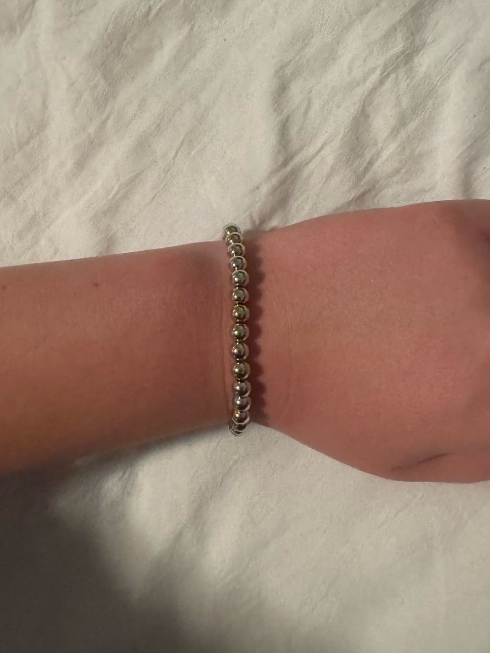 Sterling Silver Beaded Stretch Bracelet - Silver
